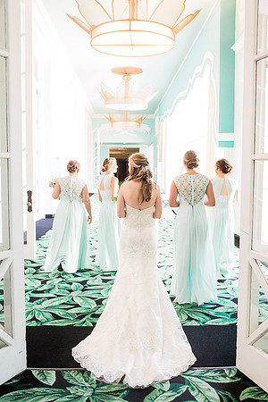 bride and bridesmaids in hall at The Greenbrier